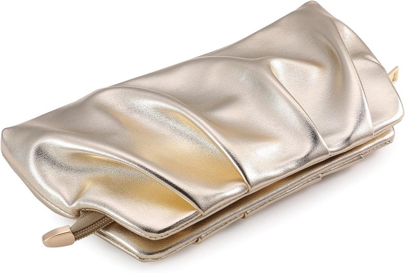 FanChris Evening Bag for Women Ruched Clutch Purse Detachable Metal Chain Crossbody Bag - Image 3